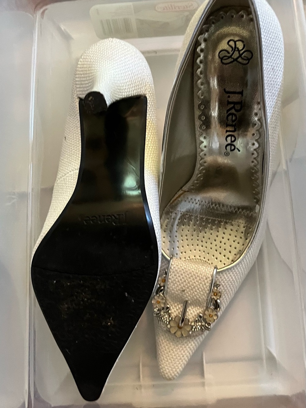 J.Renee White Pointed Toe Embellished Heels